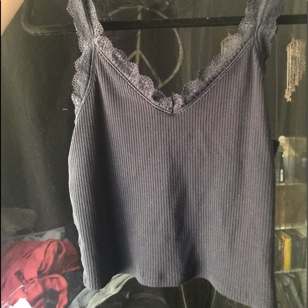 Dark navy blue tank top with lace detailing